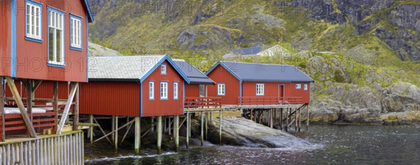 Scenic fishing village A in Lofoten Islands with authentic fishermen sheds and museum
