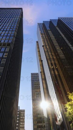 Scenic Toronto financial district skyline in the city downtown near Yonge and King intersection, Stock Exchange and banking plaza