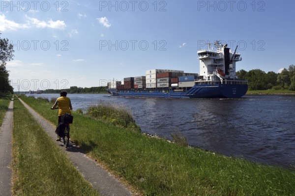Container ship Kilia travelling through the Kiel Canal, NOK, Kielkanal, Kiel Canal, Schleswig-Holstein, Germany