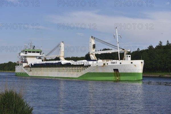 Cargo ship FINNI II in the Kiel Canal, Kiel Canal, Kiel Canal, Schleswig-Holstein, Germany