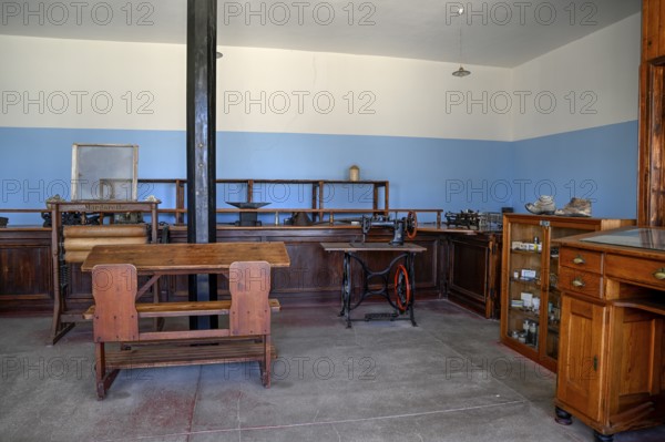 Former shop, interior photo, Kolmanskop, restricted diamond area, Karas region, Namibia