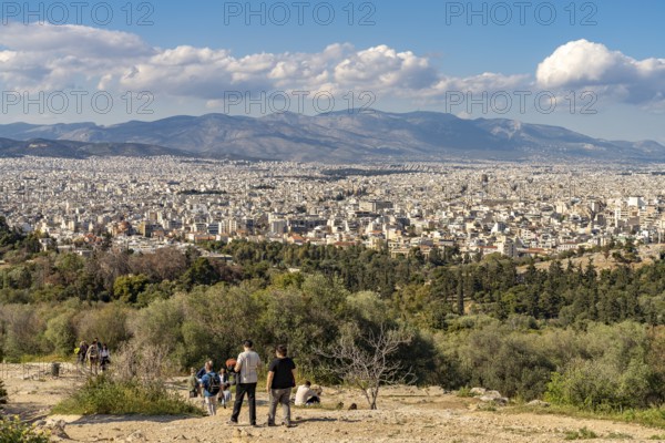 View from Philopappos Hill over the sea of houses in the Greek capital Athens, Greece