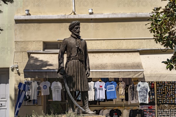 Statue of the soldier Yannis Makriyannis in the historic centre of Plaka, capital city of Athens, Greece