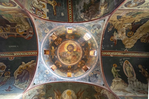 Christ Pantocrator in the dome of the Kapnikarea Church in the Greek capital Athens, Greece