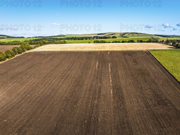 Scottish fields from a drone, Southeast Scotland, UK
