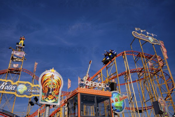 Roller coaster, roller coaster, rides, Cannstatter Wasen, fair, funfair, spring festival, folk festival, Bad Cannstatt, Stuttgart, Baden-Württemberg, Germany