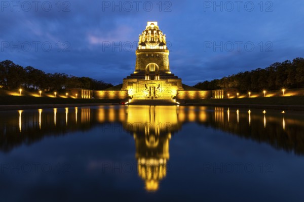 Monument to the Battle of the Nations, Lake of Tears, Blue Hour, Leipzig, Saxony, Germany