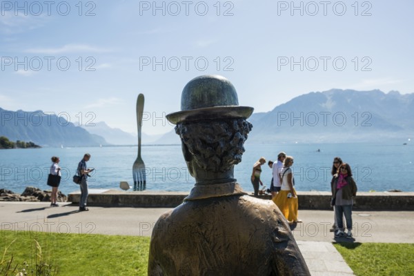 Charlie Chaplin, statue by John Doubleday, Vevey, Lake Geneva, Lac Léman, Canton of Vaud, Switzerland