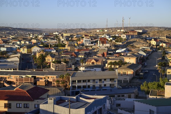View of the old town, blue hour, Lüderitz, Karas region, Namibia
