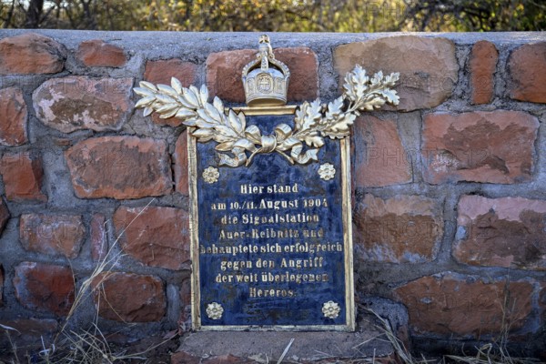 Memorial plaque at the German military cemetery at Waterberg, Otjozondjupa region, Namibia