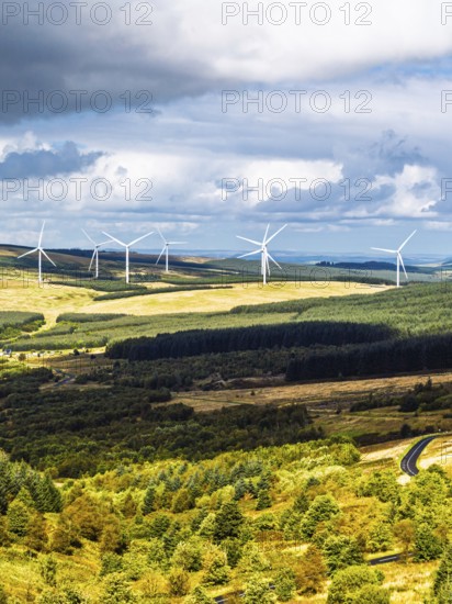 Wind Farm from a drone, Roxburghshire, Roxburgh, Southern Uplands, Scotland, UK
