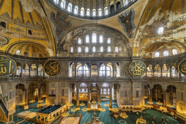 Interior of today's Hagia Sophia mosque or Church of St Sophia, former Byzantine church and museum in Istanbul, Turkey