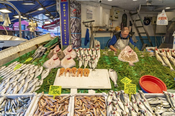 Stall at the fish market in Karaköy, Istanbul, Turkey