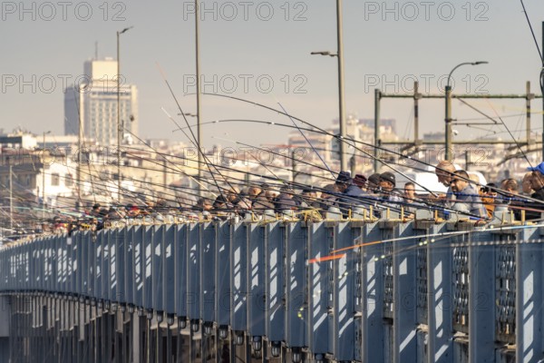 Angler on the Galata Bridge in Istanbul, Turkey