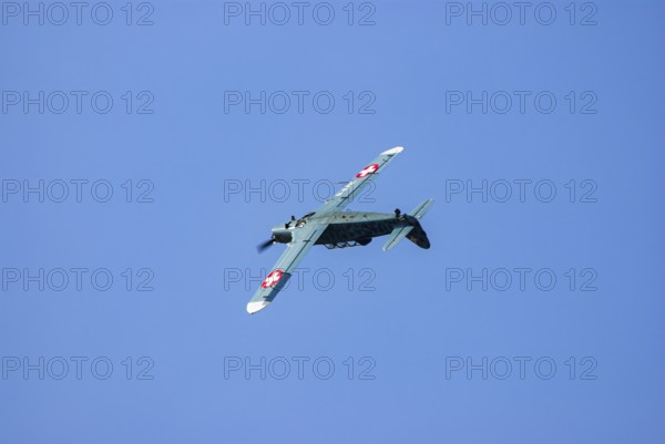 A Pilatus P-2 of Pilatus Flugzeugwerke AG with the registration D-EPII during a flight demonstration as part of an air show at the Rossfeld in Metzingen-Glems, Baden-Württemberg, Germany, for editorial use only