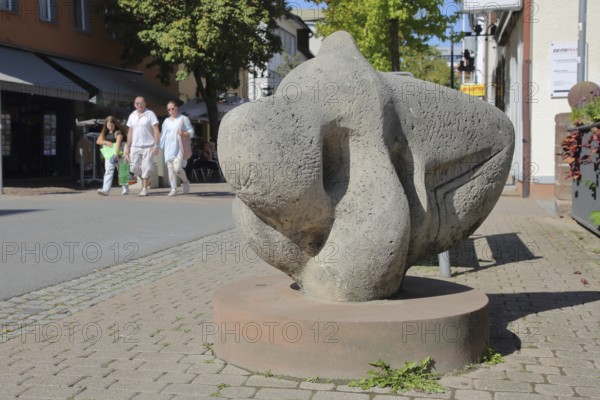 Sculpture Elephant by Antal Sándor 1992, Modern Art, Abstract Art, Stone Sculpture, Elephant Figure, Head, Ears, Hauptstraße, Wiesloch, Baden-Württemberg, Germany