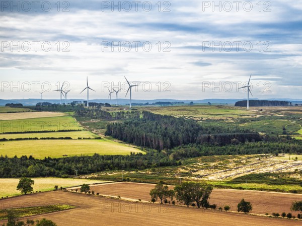 Wind Farm over fields and moors in Nord England