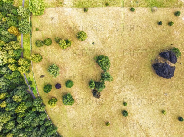 Top Down view over Gardens of Floors Castle from a drone, Duke of Roxburghe, Roxburghshire, Scotland, UK