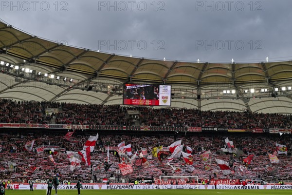VfB Stuttgart, Cannstatter Kurve, fan block, fans, fan curve, flags, flags, atmosphere, atmospheric MHPArena, MHP Arena Stuttgart, Baden-Württemberg, Germany
