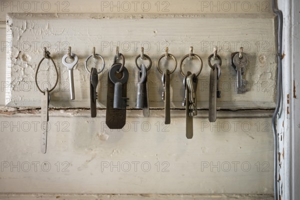 Key on key board, former paper factory and mill for the production of groundwood pulp board, UNESCO World Heritage Site Verla Factory Village, Maailmanperintökohde Verlan puuhiomo ja pahvitehdas, Verla Rapids, Kymenlaakso, near Kouvola, Finland
