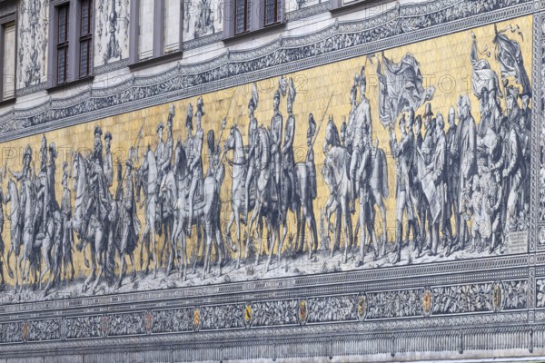 Procession of princes at the Royal Palace, picture made of tiles from Meissen porcelain, Augustusstrasse, Old Town, Dresden, Saxony, Germany