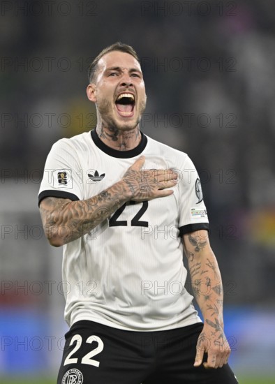 Goal celebration David Raum GER (22) Gesture Gesture World Cup qualifier, international match, Germany v Luxembourg, PreZero Arena, Sinsheim, Baden-Württemberg, Germany