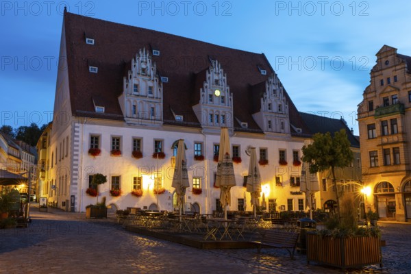 Market Square, Town Hall, Blue Hour, Old Town, Meissen, Saxony, Germany