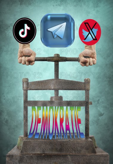 Symbolic image, asocial networks, X-Twitter, Elon Musk, TikTok, false reports, freedom, individuality, group, Donald Trump, vendetta, humanity, freedom of the press, journalism, journalists, politics, dissenters, fundamental rights and freedoms, basic law, constitution, against autocracy, democracy, form of government, freedom of opinion, future, security, dictatorship, oppression, arbitrariness, open life, Germany, Europe, USA, world