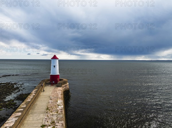 Berwick Pier and Lighthouse from a drone, Berwick-upon-Tweed, England, United Kingdom