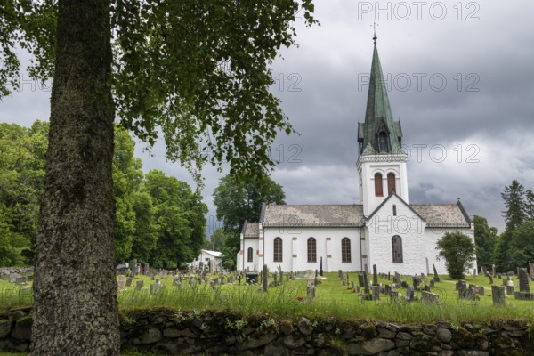 Church with cemetery, pilgrimage route Olavsweg or Olavsleden, Eidsvoll, Akershus, Norway