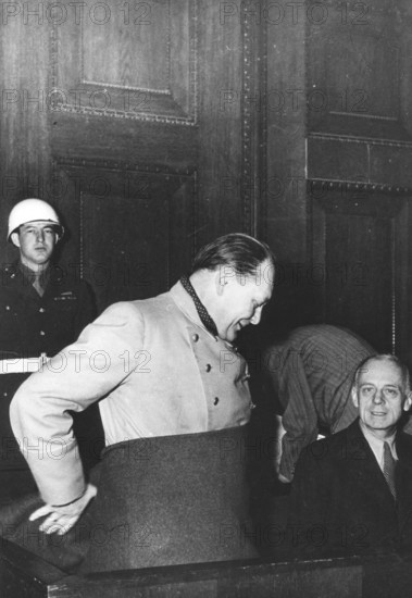 Nuremberg Trials, main war criminals, the defendants Herman Göring, and on the left van Ribbentrop, former Foreign Minister, Nuremberg 1946