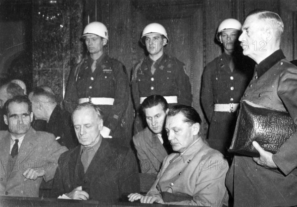 Nuremberg Trials, main war criminals, from right to left: Keitel, Göring, van Ribbentropp, Hess, Nuremberg 1946