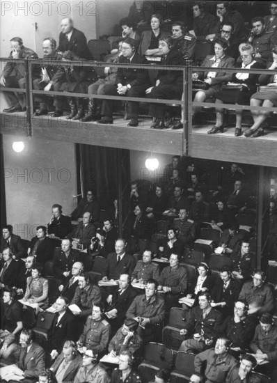 Nuremberg Trials, visitors' gallery, press gallery, young Willy Brandt among the visitors. The only photo of Willy Brandt at the Nuremberg Trials, 1946