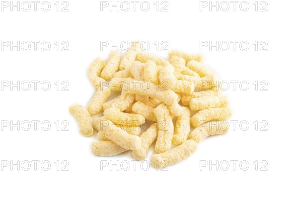 Corn flakes sticks with caramel isolated on white background. side view, close up