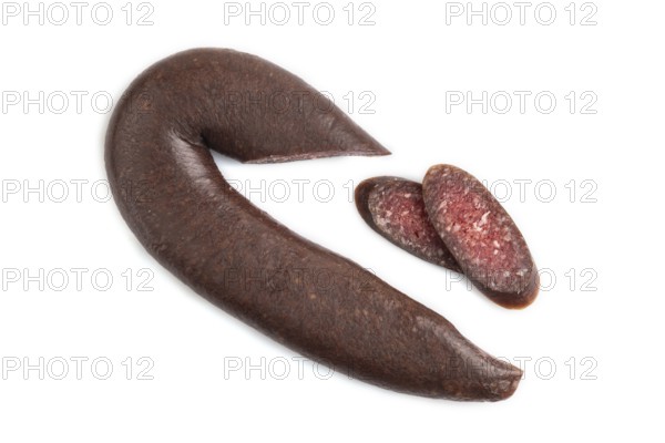 Sujuk sausage isolated on white background. Top view, flat lay