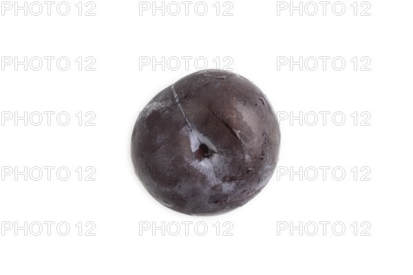 Purple Plum isolated on white background. Top view, flat lay, copy space. healthy food, vegetable, minimalism