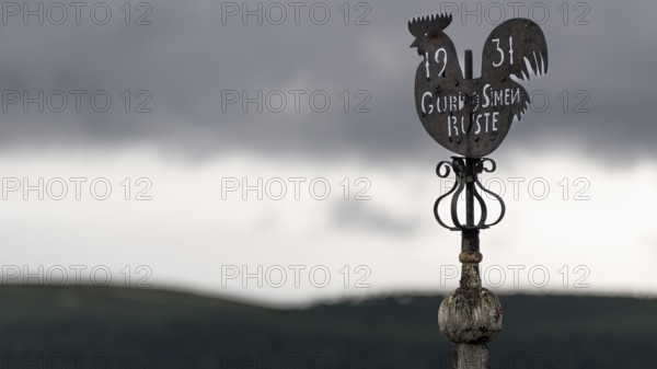 Spire with metal weather vane, spire cock, Gudbrandsdalen or Gudbrandsdalen Valley, Norway