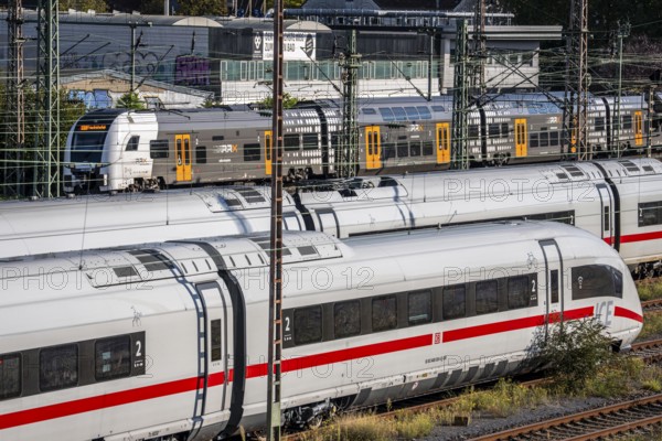 ICE trains on the railway line, RRX, Rhine-Ruhr-Express, regional train, north of Düsseldorf main station, North Rhine-Westphalia, Germany