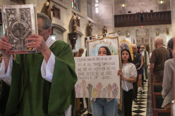 Detroit, Michigan USA - 5 October 2025 - The Catholic Archdiocese of Detroit marks the World Day of Migrants & Refugees with a pilgrimage walk followed by a mass lead by Archbishop Edward Weisenburger. The event was held at the Blessed Sacrament Cathedral