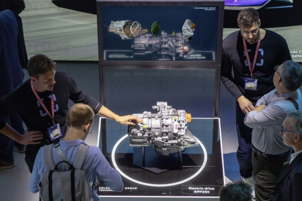 Munich, Germany - 10.9.2025: An APP290 electric motor for Volkswagen cars during the IAA Mobility 2025 (International Motor Show) in Munich