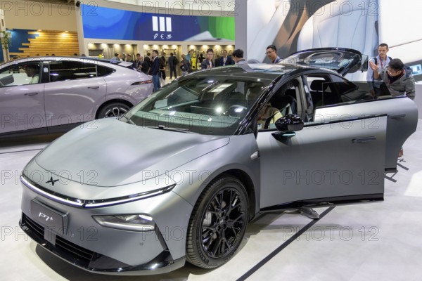 Munich, Germany - 10.9.2025: An Xpeng P7+ from the Chinese car manufacturer Xpeng during the IAA Mobility 2025 (International Motor Show) in Munich