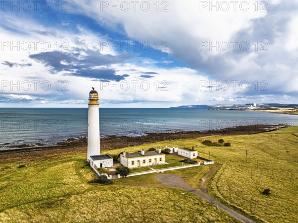 Barns Ness Lighthouse from a drone, Dunbar, East Lothian, Scotland, UK