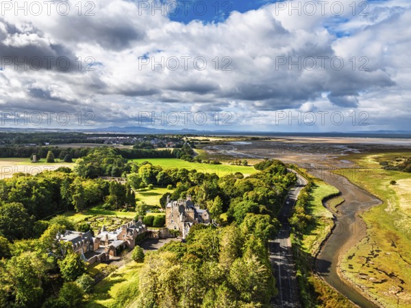 Luffness Castle from a drone, Aberlady, East Lothian, Scotland, UK