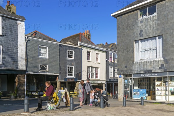 Town centre market place next to Dartington Trust shop, Totnes, Devon, England, UK