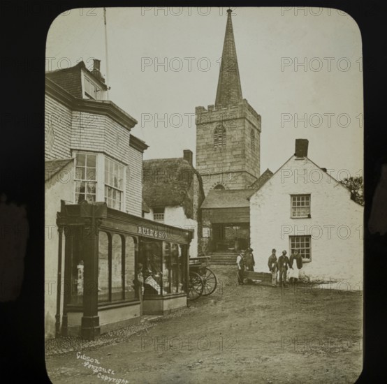 Men carrying coffin from church presumably a victim of the SS Mohegan shipwreck, St Keverne, Cornwall, England, UK 1898