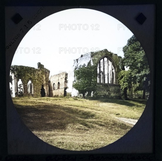 Colorised magic lnatern slide by Poulton of Egglestone Castle, County Durham, England, UK c 1900