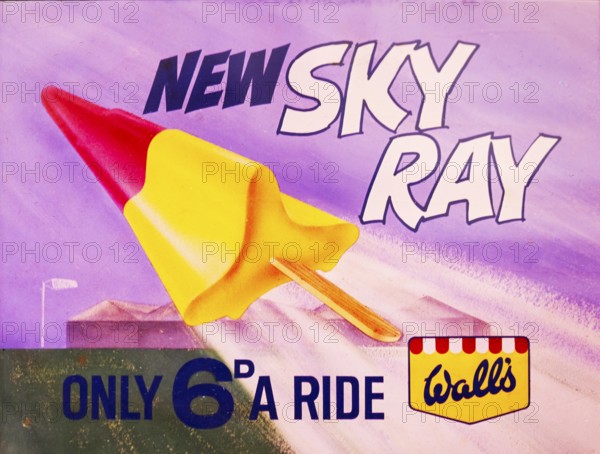 Magic lantern slide used for advertising Wall's new Sky Ray ice lollipop in cinemas, UK c 1940s or 1950s