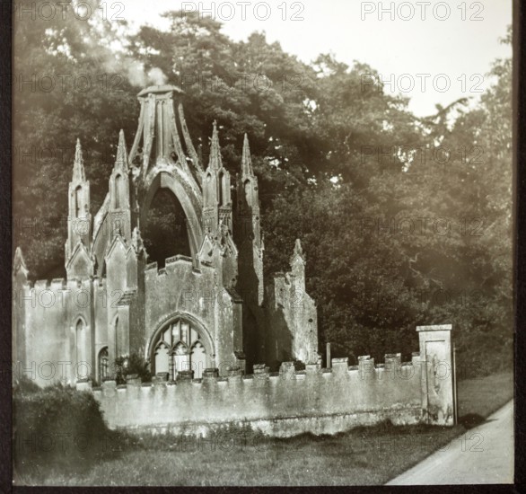 Magic lantern slide of Gothic lodge building, Rendlesham, Suffolk, England, UK c 1910