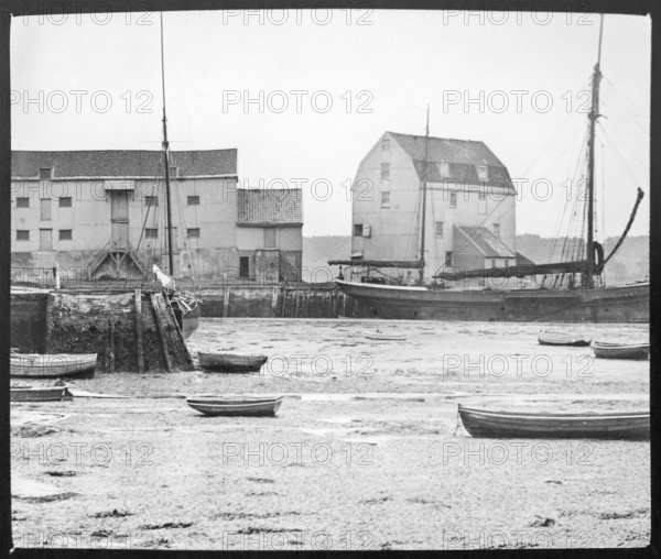 Magic lantern slide of the Tide Mill and River Deben at Woodbridge, Suffolk, England, UK c 1910