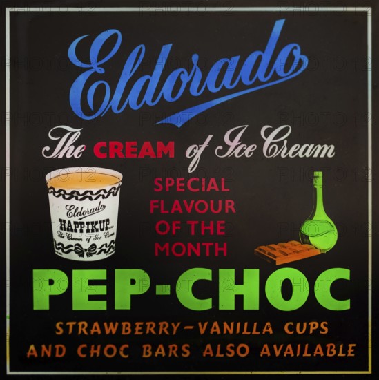 Magic lantern slide used for advertising Eldorado Pep-Choc Happikup ice cream in cinemas, UK c 1940s or 1950s